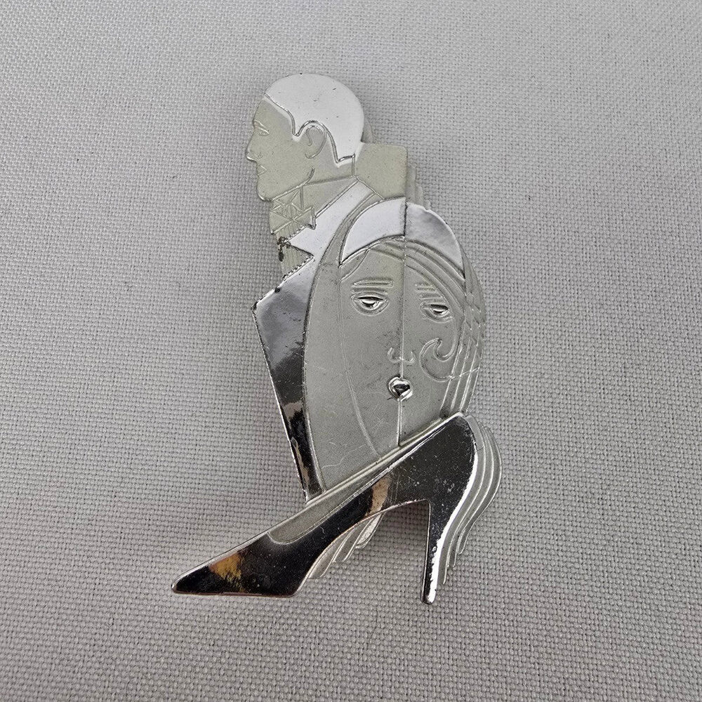 Vintage AJC Art Deco Silver Women Man & Shoe Brooch